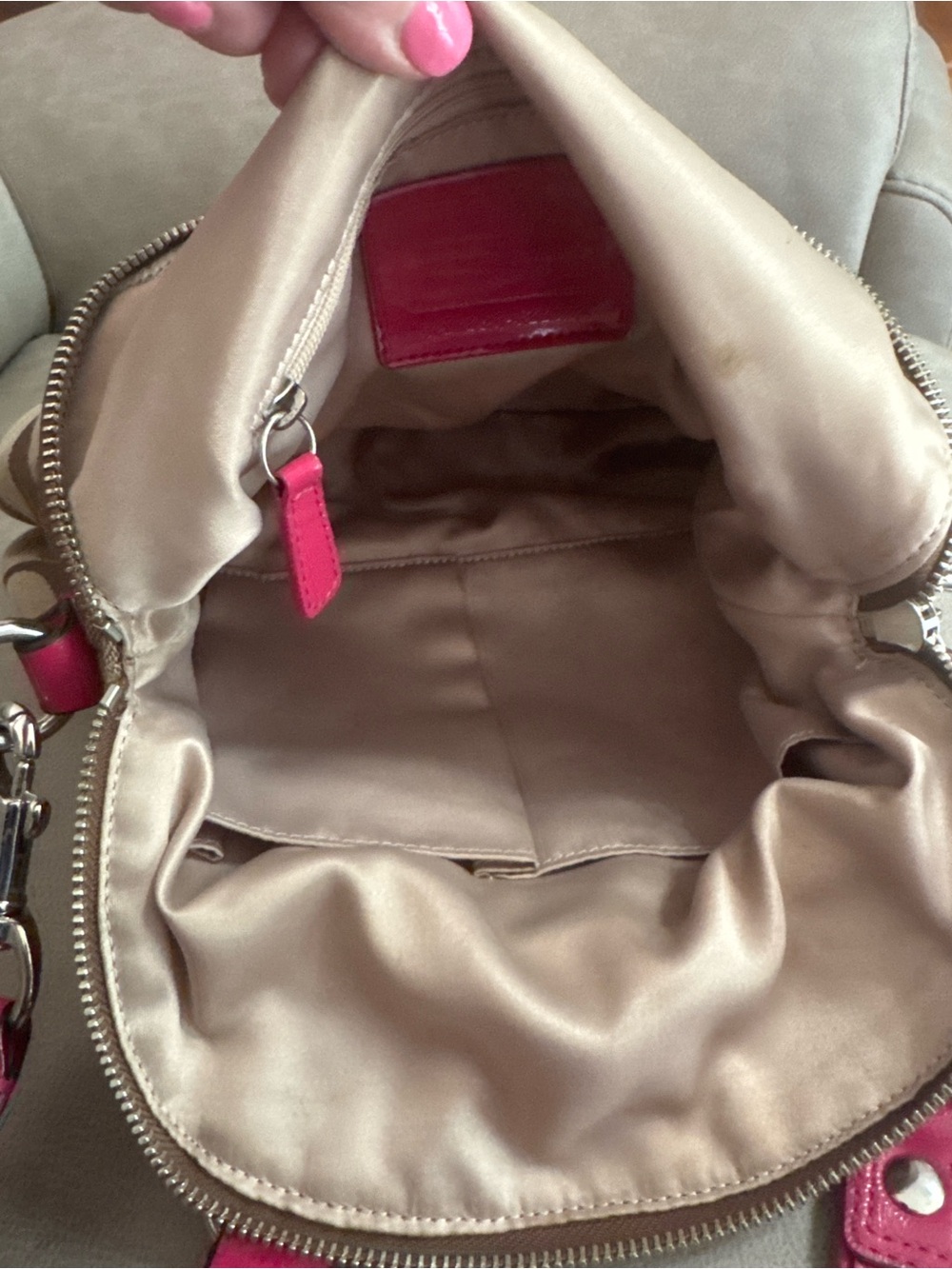 Coach Signature Khaki Pink Patent Satchel Crossbody Bag - Picture 7 of 7